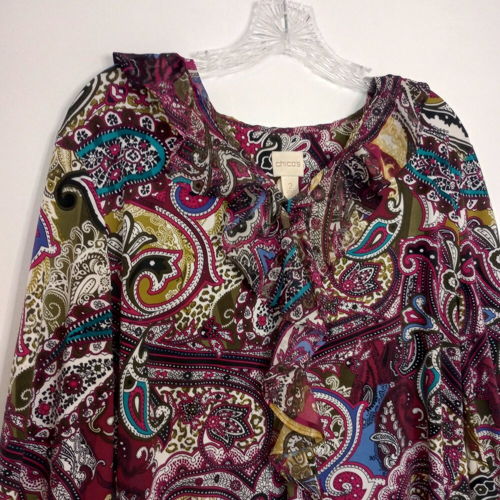 Chico's Sublime Paisley Ruffle Boho Top - Picture 4 of 9